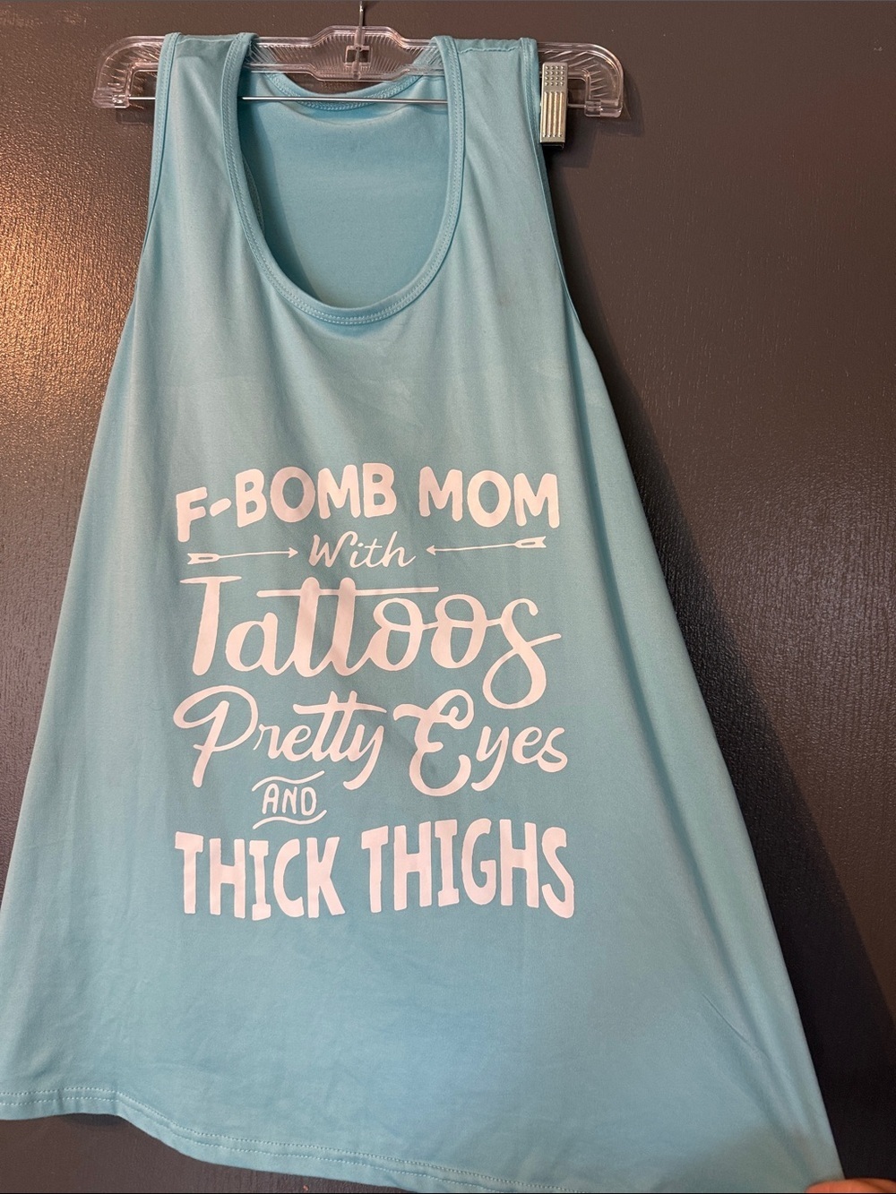Graphic Tank Top - Aqua with White Lettering